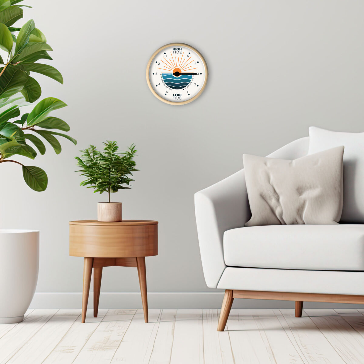 Sun and Sea tide clock on living room wall